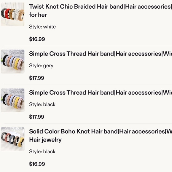 Lot of 5, custom, handmade, knotted, solid colored headbands - Picture 9 of 9